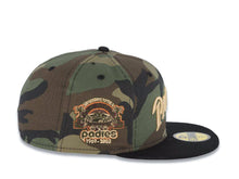 Load image into Gallery viewer, San Diego Padres New Era MLB 59FIFTY 5950 Fitted Cap Hat Camo Crown Black Visor Light Khaki Script Logo Stadium Side Patch Gray UV