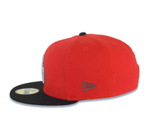 Load image into Gallery viewer, San Diego Padres New Era MLB 59FIFTY 5950 Fitted Cap Hat Red Crown Black Visor Metallic Aluminum/Black Logo 1984 World Series Side Patch Gray UV