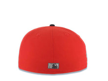 Load image into Gallery viewer, San Diego Padres New Era MLB 59FIFTY 5950 Fitted Cap Hat Red Crown Black Visor Metallic Aluminum/Black Logo 1984 World Series Side Patch Gray UV