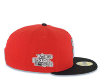 Load image into Gallery viewer, San Diego Padres New Era MLB 59FIFTY 5950 Fitted Cap Hat Red Crown Black Visor Metallic Aluminum/Black Logo 1984 World Series Side Patch Gray UV