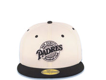 Load image into Gallery viewer, San Diego Padres New Era MLB 59FIFTY 5950 Fitted Cap Hat Cream Crown Black Visor Black/White Logo Baseball Club Green UV