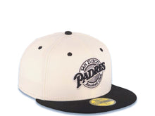 Load image into Gallery viewer, San Diego Padres New Era MLB 59FIFTY 5950 Fitted Cap Hat Cream Crown Black Visor Black/White Logo Baseball Club Green UV