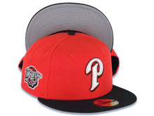 Load image into Gallery viewer, San Diego Padres New Era MLB 59FIFTY 5950 Fitted Cap Hat Red Crown Black Visor Glow White/Black Logo 1998 World Series Side Patch Gray UV