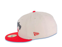 Load image into Gallery viewer, San Diego Padres New Era MLB 59FIFTY 5950 Fitted Cap Hat Stone Crown Red Visor Metallic Black/Red Script Logo Swinging Friar Side Patch Gray UV