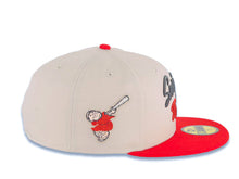 Load image into Gallery viewer, San Diego Padres New Era MLB 59FIFTY 5950 Fitted Cap Hat Stone Crown Red Visor Metallic Black/Red Script Logo Swinging Friar Side Patch Gray UV