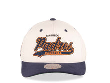 Load image into Gallery viewer, San Diego Padres Mitchell & Ness MLB Adjustable Snapback Cap Hat Cream Crown Navy Blue Visor Blue/Orange Logo 25th Anniversary Side Patch (Tail Sweep)