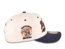Load image into Gallery viewer, San Diego Padres Mitchell & Ness MLB Adjustable Snapback Cap Hat Cream Crown Navy Blue Visor Blue/Orange Logo 25th Anniversary Side Patch (Tail Sweep)