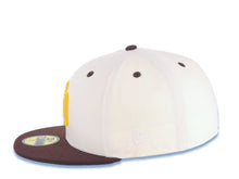 Load image into Gallery viewer, San Diego Padres New Era MLB 59FIFTY 5950 Fitted Cap Hat Cream Crown Brown Visor Yellow Logo Petco Park 20 Years Side Patch Green UV