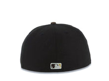 Load image into Gallery viewer, San Diego Padres New Era MLB 59FIFTY 5950 Fitted Cap Hat Black Crown Brown Visor Metallic Gold Script/Text Logo Petco Park 20 Years Side Patch