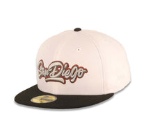 Load image into Gallery viewer, San Diego Padres New Era MLB 59FIFTY 5950 Fitted Cap Hat White Crown Black Visor Metallic Black/Red Script/Text Logo Petco Park 20 Years Side Patch