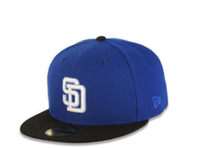 Load image into Gallery viewer, San Diego Padres New Era MLB 59FIFTY 5950 Fitted Cap Hat Royal Blue Crown Black Visor White/Sky Blue Logo 1998 World Series Side Patch Sky Blue UV