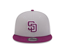 Load image into Gallery viewer, San Diego Padres New Era MLB 9FIFTY 950 Snapback Cap Hat Gray Crown Purple Visor Purple/White Logo (Color Pack)
