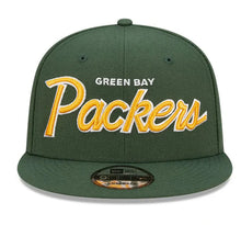 Load image into Gallery viewer, Green Bay Packers New Era NFL 9FIFTY 950 Snapback Cap Hat Green Crown/Visor Yellow/White Text Logo
