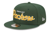 Load image into Gallery viewer, Green Bay Packers New Era NFL 9FIFTY 950 Snapback Cap Hat Green Crown/Visor Yellow/White Text Logo