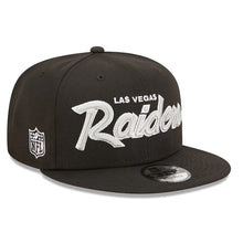 Load image into Gallery viewer, Las Vegas Raiders New Era 9FIFTY 950 Snapback Cap Hat Black Crown/Visor White Text Logo