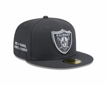 Load image into Gallery viewer, Raiders New Era 59FIFTY 5950 Fitted Cap Hat Dark Gray Crown/Visor Team Color Logo Once A Raider Always A Raider (2024 Draft)