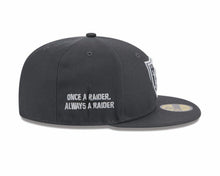 Load image into Gallery viewer, Raiders New Era 59FIFTY 5950 Fitted Cap Hat Dark Gray Crown/Visor Team Color Logo Once A Raider Always A Raider (2024 Draft)