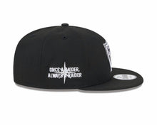 Load image into Gallery viewer, Raiders New Era 9FIFTY 950 Snapback Cap Hat Black Crown/Visor Team Color Logo Once A Raider Always A Raider (2024 Draft)