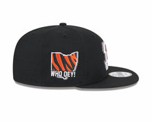 Load image into Gallery viewer, Cincinnati Bengals New Era NFL 9FIFTY 950 Snapback Cap Hat Black Crown/Visor Team Color Logo Who Dey! (2024 Draft)