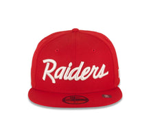 Load image into Gallery viewer, Raiders New Era 59FIFTY 5950 Fitted Cap Hat Red Crown/Visor White Text/Script Logo Gray UV