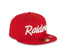 Load image into Gallery viewer, Raiders New Era 59FIFTY 5950 Fitted Cap Hat Red Crown/Visor White Text/Script Logo Gray UV