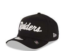 Load image into Gallery viewer, Raiders New Era 9FORTY 940 Adjustable A-Frame Cap Hat Black Crown/Visor White Script/Text Logo