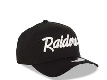 Load image into Gallery viewer, Raiders New Era 9FORTY 940 Adjustable A-Frame Cap Hat Black Crown/Visor White Script/Text Logo