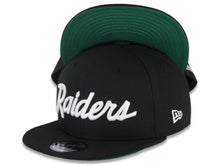 Load image into Gallery viewer, Las Vegas Raiders New Era 9FIFTY 950 Snapback Cap Hat Black Crown/Visor White Text/Script Logo Green UV