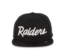 Load image into Gallery viewer, Las Vegas Raiders New Era 9FIFTY 950 Snapback Cap Hat Black Crown/Visor White Text/Script Logo Green UV