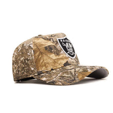 Load image into Gallery viewer, Las Vegas Raiders New Era 9FORTY 940 Adjustable A-Frame Cap Hat Real Tree Edge Camo Crown/Visor Tram Color Logo