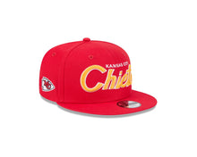 Load image into Gallery viewer, (Youth) Kansas City Chiefs New Era NFL 9FIFTY 950 Snapback Kid Cap Hat Red Crown/Visor Yellow Text/Script Logo