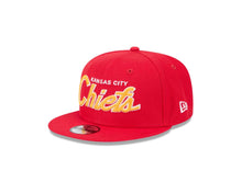 Load image into Gallery viewer, (Youth) Kansas City Chiefs New Era NFL 9FIFTY 950 Snapback Kid Cap Hat Red Crown/Visor Yellow Text/Script Logo