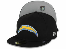 Load image into Gallery viewer, Los Angeles Chargers New Era NFL 59FIFTY 5950 Fitted Cap Hat Black Crown/Visor Yellow/Dark Sky Blue/White Logo Gray UV