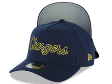 Load image into Gallery viewer, Los Angeles Chargers New Era NFL 9FORTY 940 Adjustable A-Frame Cap Hat Navy Blue Crown/Visor Navy Blue/Yellow Script/Text Logo Gray UV