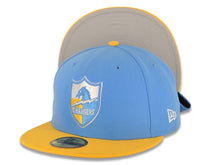 Load image into Gallery viewer, Los Angeles Chargers New Era NFL 59FIFTY 5950 Fitted Cap Hat Sky Blue Crown Yellow Visor Team Color Retro Shield Logo