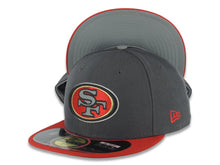 Load image into Gallery viewer, San Francisco 49ers New Era NFL 59FIFTY 5950 Fitted Cap Hat Dark Gray Crown Red Visor Team Color Logo Reflective Gray UV