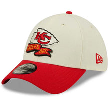 Load image into Gallery viewer, Kansas City Chiefs New Era NFL 39THIRTY 3930 Flexfit 2020 Sideline Cap Hat Cream Crown Red Visor Team Color Logo