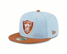 Load image into Gallery viewer, Las Vegas Raiders New Era 59FIFTY 5950 Fitted Cap Hat Sky Blue Crown Dark Orange Visor Dark Orange/White Logo (2-Tone Color Pack)