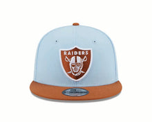 Load image into Gallery viewer, Las Vegas Raiders New Era 9FIFTY 950 Snapback Cap Hat Sky Blue Crown Dark Brown Visor Dark Brown/White Logo (2-Tone Color Pack)