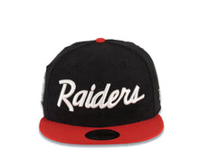 Load image into Gallery viewer, (Corduroy Crown) Las Vegas Raiders New Era NFL 59FIFTY 5950 Fitted Cap Hat Black Crown Red Visor White Script/Text Logo 60th Anniversary Side Patch