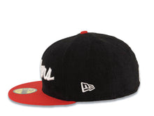 Load image into Gallery viewer, (Corduroy Crown) Las Vegas Raiders New Era NFL 59FIFTY 5950 Fitted Cap Hat Black Crown Red Visor White Script/Text Logo 60th Anniversary Side Patch