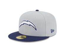Load image into Gallery viewer, Los Angeles Chargers New Era NFL 59FIFTY 5950 Fitted Cap Hat Gray Crown Navy Blue Visor White/Navy Blue Logo (2-Tone Color Pack)