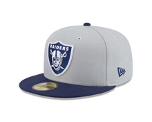 Load image into Gallery viewer, (Youth) Las Vegas Raiders New Era NFL 59FIFTY 5950 Kid Fitted Cap Hat Gray Crown Navy Blue Visor Navy Blue/White Logo (2-Tone Color Pack)
