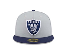 Load image into Gallery viewer, (Youth) Las Vegas Raiders New Era NFL 59FIFTY 5950 Kid Fitted Cap Hat Gray Crown Navy Blue Visor Navy Blue/White Logo (2-Tone Color Pack)