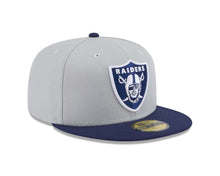Load image into Gallery viewer, (Youth) Las Vegas Raiders New Era NFL 59FIFTY 5950 Kid Fitted Cap Hat Gray Crown Navy Blue Visor Navy Blue/White Logo (2-Tone Color Pack)