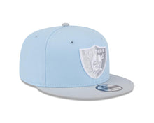 Load image into Gallery viewer, Las Vegas Raiders New Era NFL 9FIFTY 950 Snapback Cap Hat Light Blue Crown Gray Visor Gray/White Logo (2-Tone Color Pack)