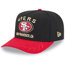 Load image into Gallery viewer, San Francisco 49ers New Era NFL 9FIFTY 950 A-Frame Snapback Cap Hat Black Crown Red Visor Team Color with Text Logo (2025 Draft)