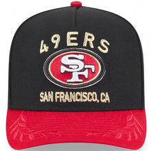 Load image into Gallery viewer, San Francisco 49ers New Era NFL 9FIFTY 950 A-Frame Snapback Cap Hat Black Crown Red Visor Team Color with Text Logo (2025 Draft)