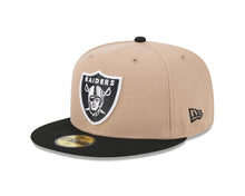 Load image into Gallery viewer, Las Vegas Raiders New Era NFL 59FIFTY 5950 Fitted Cap Hat Khaki Crown Black Visor Team Color Logo