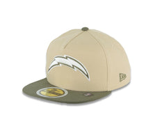 Load image into Gallery viewer, (Youth) Los Angeles Chargers New Era NFL 59FIFTY 5950 Kid A-Frame Fitted Cap Hat Khaki Crown Olive Green Visor White/Olive Green Logo
